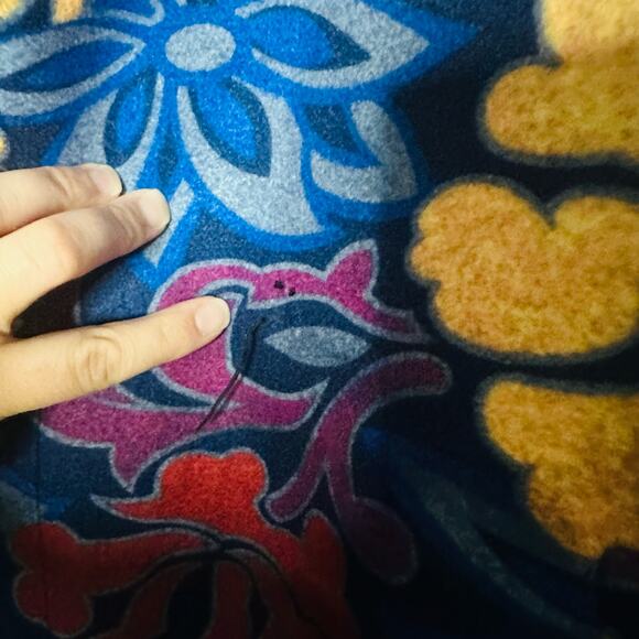 Vintage YaZhuang Floral Blue Tan Red Front Pocket Blazer Long Jacket Size Large - Picture 11 of 14